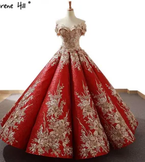 Abiti da sposa fatti a mano con paillettes rossi di fascia alta Abiti da sposa di lusso senza maniche Abiti da sposa di lusso Re