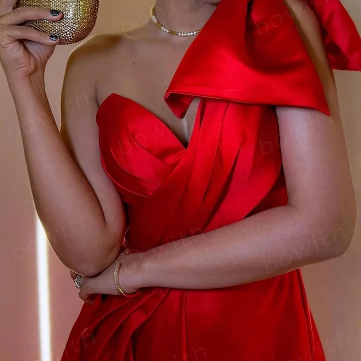 Bowith Abiti da sera monospalla rossi per le donne Abiti da festa di lusso Una linea Abiti da ballo 2023 Abiti di lusso Vestido