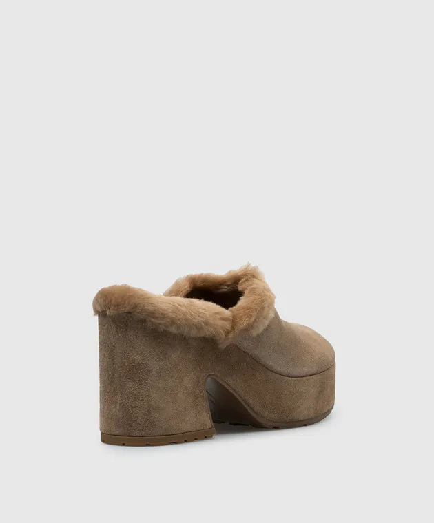 Gianvito Rossi Zoccoli Lyss in camoscio marrone con pelliccia di cammello G9169055RICVFU