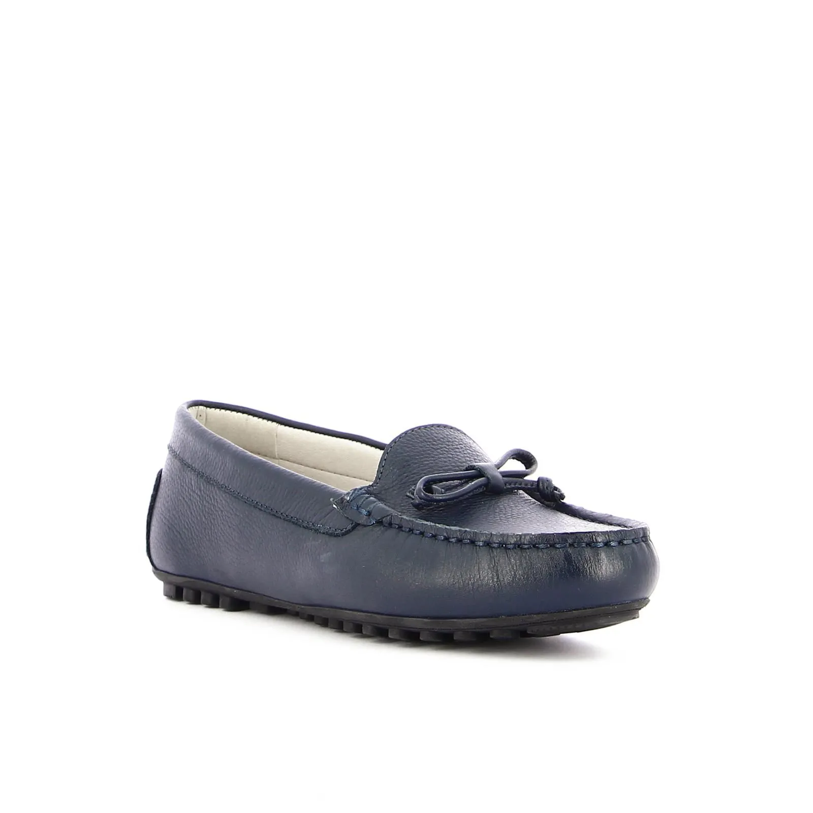 Mocassini casual blu in pelle con fiocchetto e suola sgomata