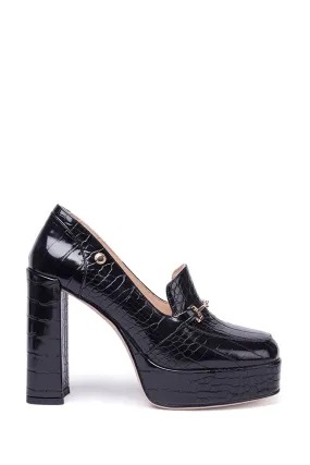 Nine West Donna - Tamika - Nero con zeppe effetto coccodrillo - Mocassini