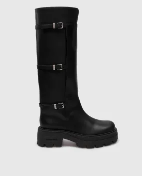Sergio Rossi Stivali Thalestris in pelle nera con logo B04810MMV120