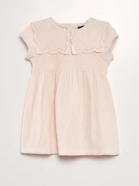 Vestito in garza di cotone con colletto claudine - ROSA
